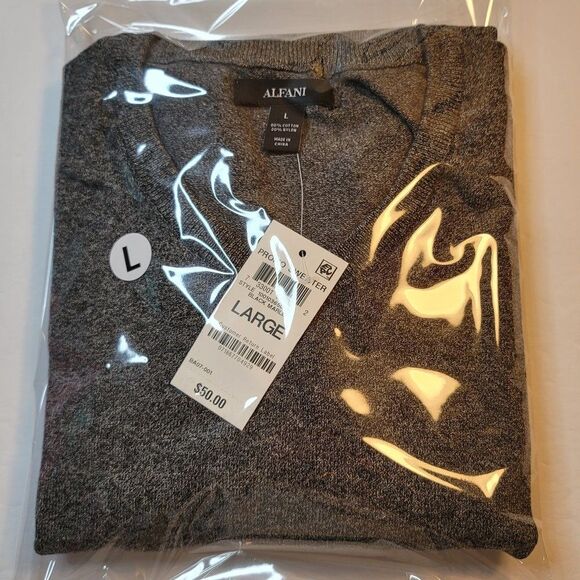 Alfani Men's Solid V-Neck Cotton Sweater - Picture 4 of 4